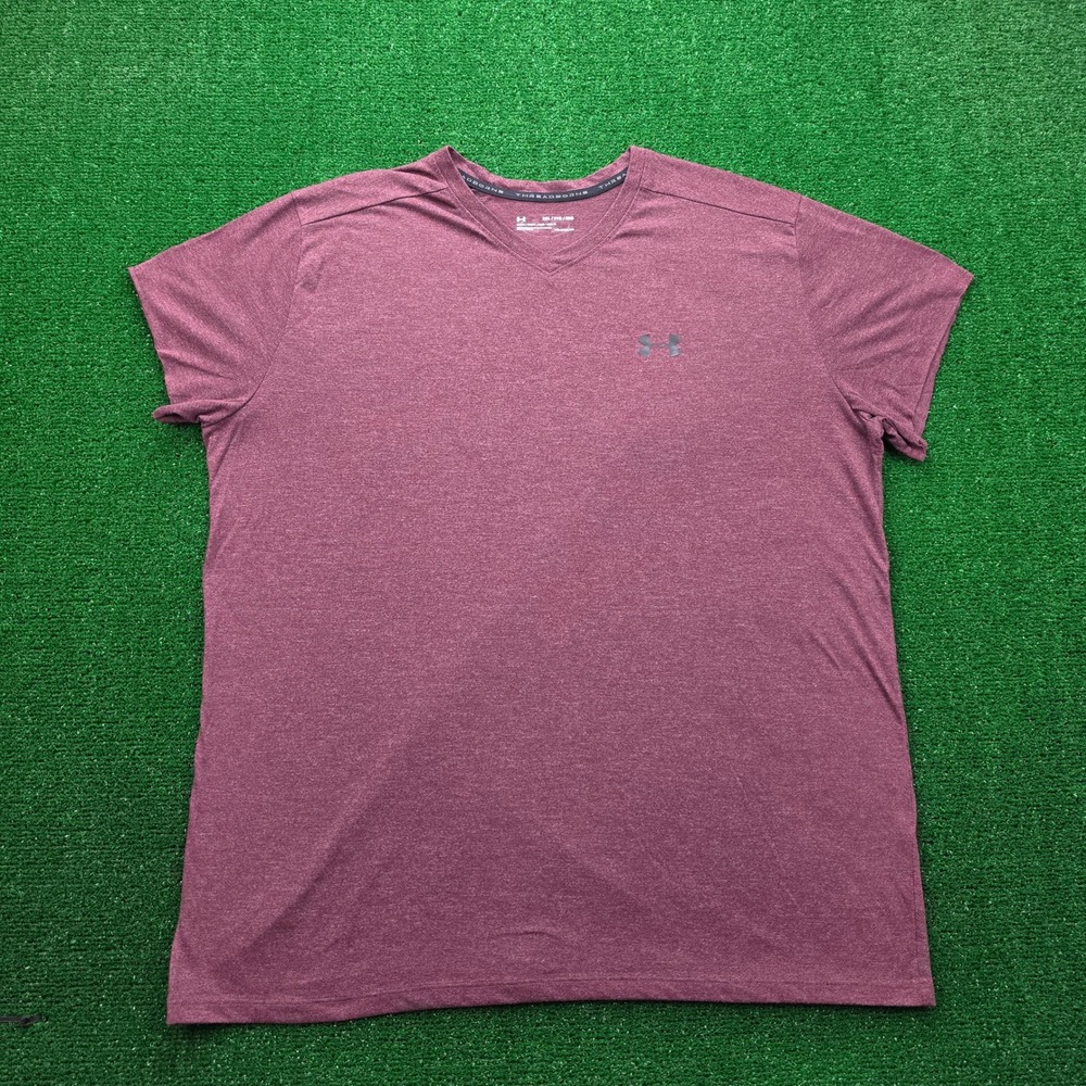 Under Armour Threadborne HeatGear V-Neck‎ Training Tshirt Mens 2XL Burgundy